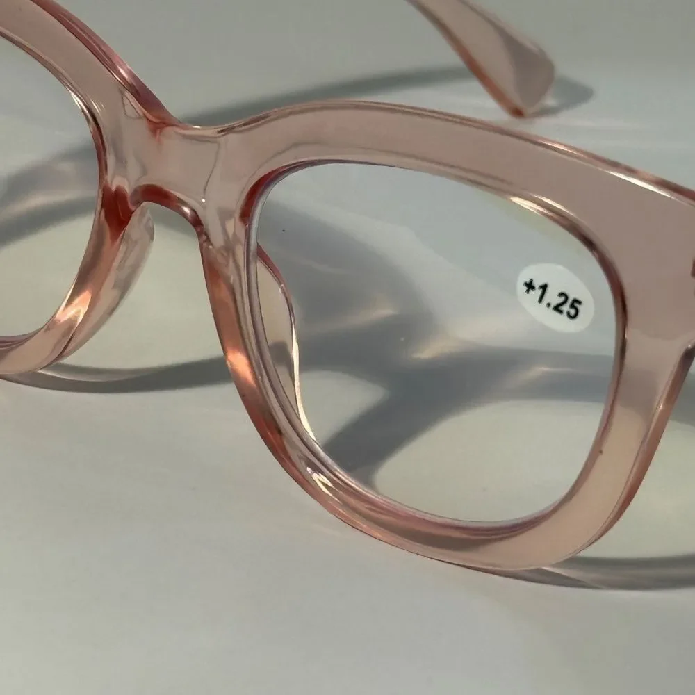 1563 Mona Reading Glasses 1.25 Pink Taupe Readers Rounded Square Frame NWT